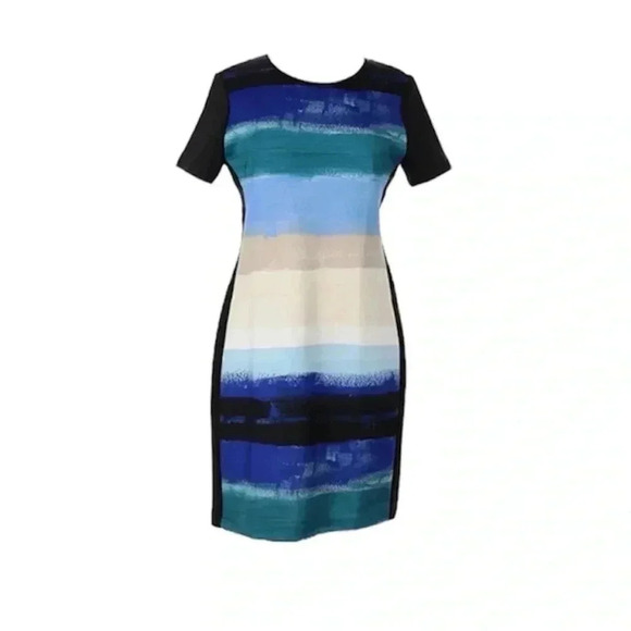 REED by Reed Krakoff Striped Scuba Sheath Dress - Ocean Blue - Picture 1 of 5